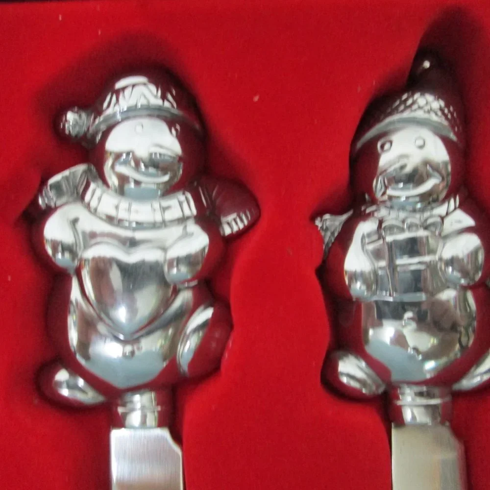 Lenox Yuletide Snowman Holiday Spreaders Christmas cheese knives Set 4 NEW NIB
